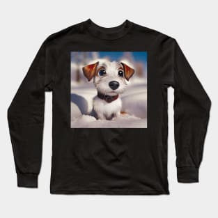 Jack Russell Terrier Puppy Dog In the Snow Long Sleeve T-Shirt